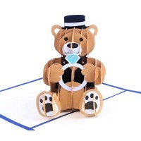 Handmade 3D pop up card Teddy Bear diamond ring engagement Valentine's day marriage proposal celebrations card congratulations card blank greeting